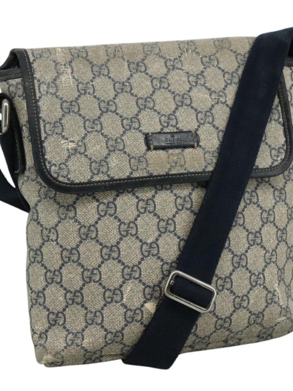 GUCCI GG Supreme Shoulder Bag PVC Navy 223666 Auth bs21744